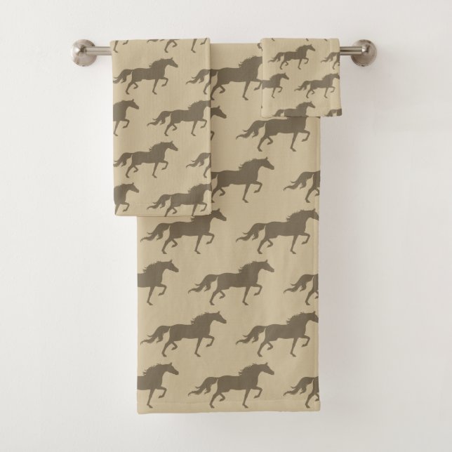 Stylish Modern Horse Silhouettes on Light Beige Badhandtuch Set (Insitu)