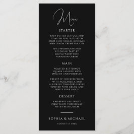 Stylish Modern Script Black And White Wedding Menükarte