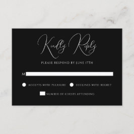 Stylish Modern Script Black And White Wedding RSVP Karte