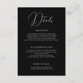 Stylish Modern Script Black Wedding Details Begleitkarte