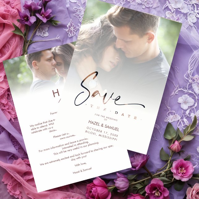 Stylish Modern Transparency Wedding 2 Photos  Save The Date (Stylish Modern Transparency Wedding Custom 2 Photos Script Save the Dates Cards.)