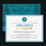 STYLISH MONOGRAM BAR MITZVAH aquamarin-blaues Gold Einladung<br><div class="desc">per kat massard >>> kat@simplysweetPAPERIE.com <<< Ein trendy Einladungs-Design für das BAR MITZVAH Setup Ihres Kindes als Vorlage ist es einfach für Sie, Ihre eigenen Daten hinzuzufügen, oder drücken Sie die Schaltfläche Anpassen und Sie können Text, Schriftart, Größen etc. TIP: 1 hinzufügen oder ändern. Um Grafiken zu ändern/verschieben/die Hintergrundfarbe zu...</div>