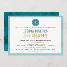 STYLISH MONOGRAM BAR MITZVAH aquamarin-blaues Gold