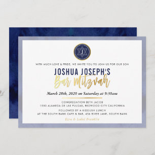 STYLISH MONOGRAM BAR MITZVAH-Goldschrift Einladung