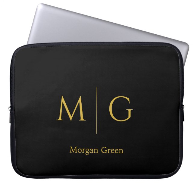 Stylish Monogram with Name Design Black Laptopschutzhülle (Vorderseite)