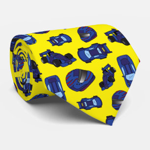 Stylish Motor Racing Fan Blue Sports Cars Yellow Krawatte
