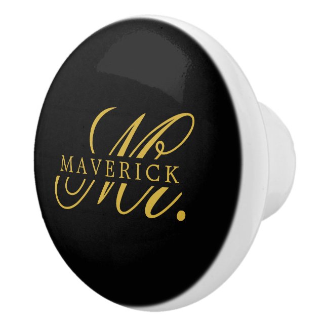 Stylish Mr. & Name Text Stylish Black Keramikknauf (Rechts)