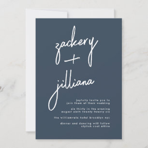 Stylish NAMES Moderne blaue Hochzeit der Marine Einladung
