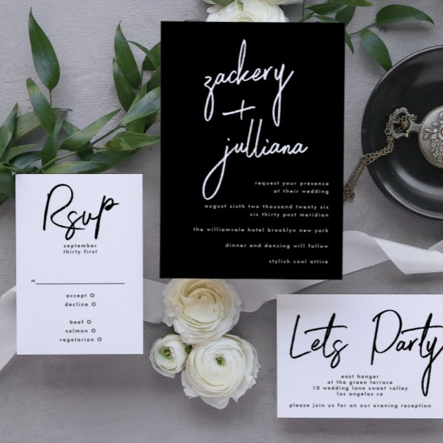 Stylish NAMES | Moderne Schwarz-Weiß-Hochzeit Einladung (Invitation showcasing suite - additional items (bought separately))