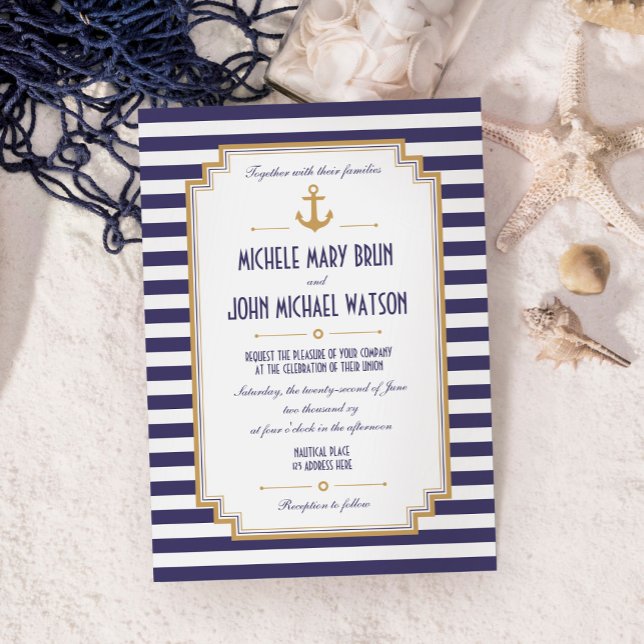 Stylish Nautical Gold Anchor Wedding Invitation Einladung (Von Creator hochgeladen)