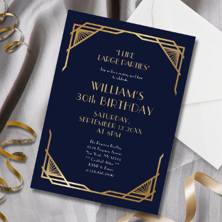Stylish Navy Blue and Gold Men's 30. Geburtstag Einladung