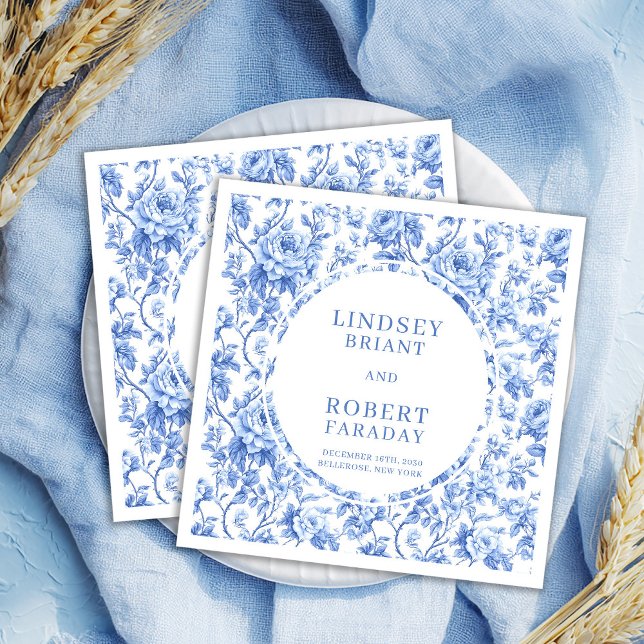 Stylish Navy Toile Roses Personalized Wedding Serviette (Stylish Navy Toile Roses Personalized Wedding Napkin

)