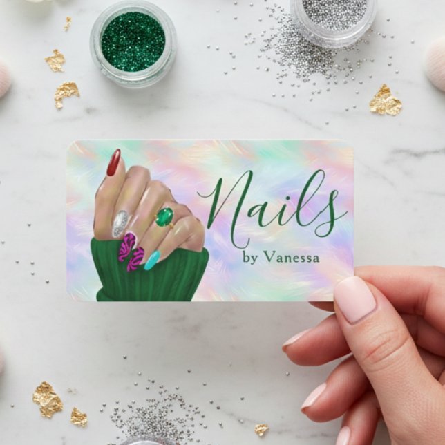 Stylish Opal Iridescent Manicurist Nail Artist Visitenkarte (Von Creator hochgeladen)
