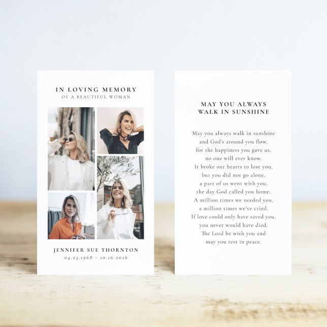 Stylish Photo Collage Funeral Sympathy Prayer Card (Von Creator hochgeladen)