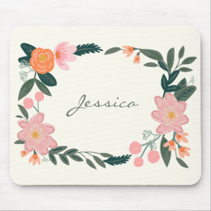 Stylish Pink Garden Floral Personalized Mousepad