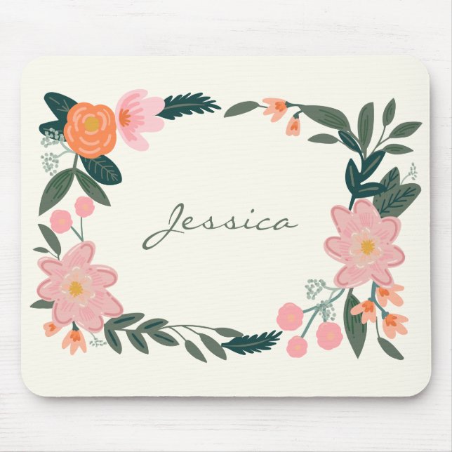 Stylish Pink Garden Floral Personalized Mousepad (Vorne)