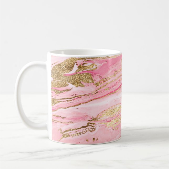 Stylish Pink Gold Abstract Marble Liquid Paint Kaffeetasse (Links)