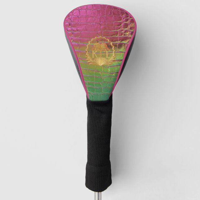 Stylish Pink Green Iridescent Croc Monogram  Golf Headcover (Vorderseite)