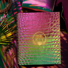 Stylish Pink Green Iridescent Croc Monogram  Notizbuch
