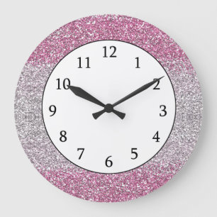 Stylish Pink Ombre  Glitter Sparkly Große Wanduhr