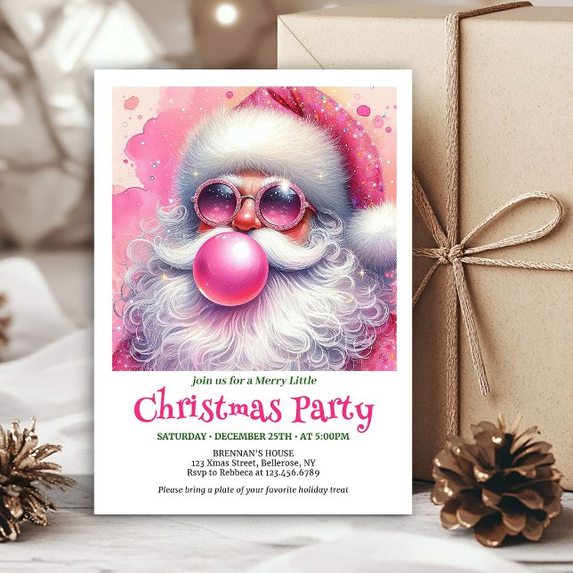 Stylish Pink Santa Bubble Gum Funny Christmas  Einladung (Stylish Pink Santa Bubble Gum Funny Christmas Invitation

)