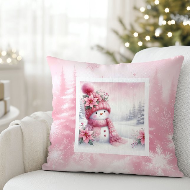 Stylish Pink Snowman Winter Scene Kids Gift Pillow Kissen (Stylish Pink Snowman Winter Scene Kids Gift Pillow

)