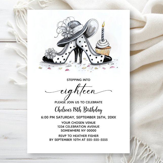 Stylish Polka Dot High Heel Shoes 18th Birthday Einladung (Von Creator hochgeladen)