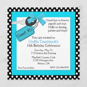 Stylish Polka Dot Sweet 16 Einladung
