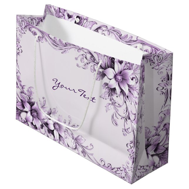 Stylish Purple Flowers Gift Bag Große Geschenktüte (Vorderseite Schrägansicht)