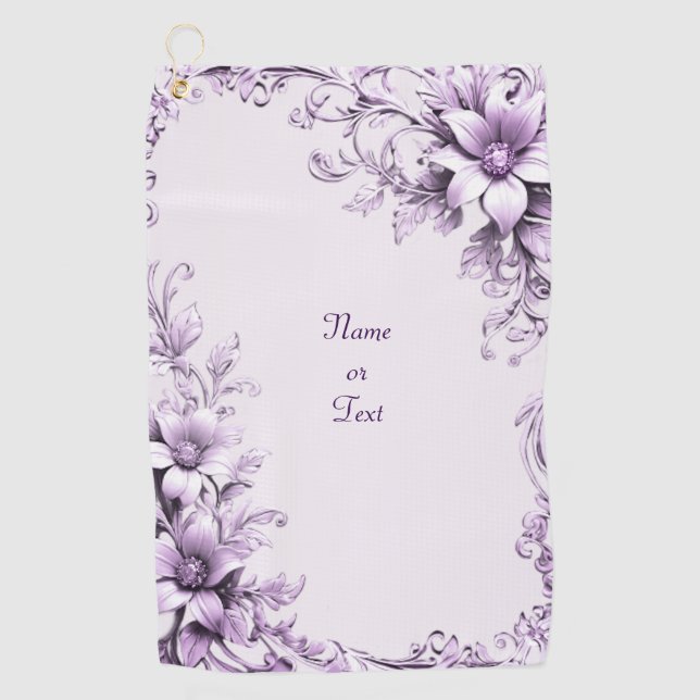 Stylish Purple Flowers Golf Towel Golfhandtuch (Vorderseite)