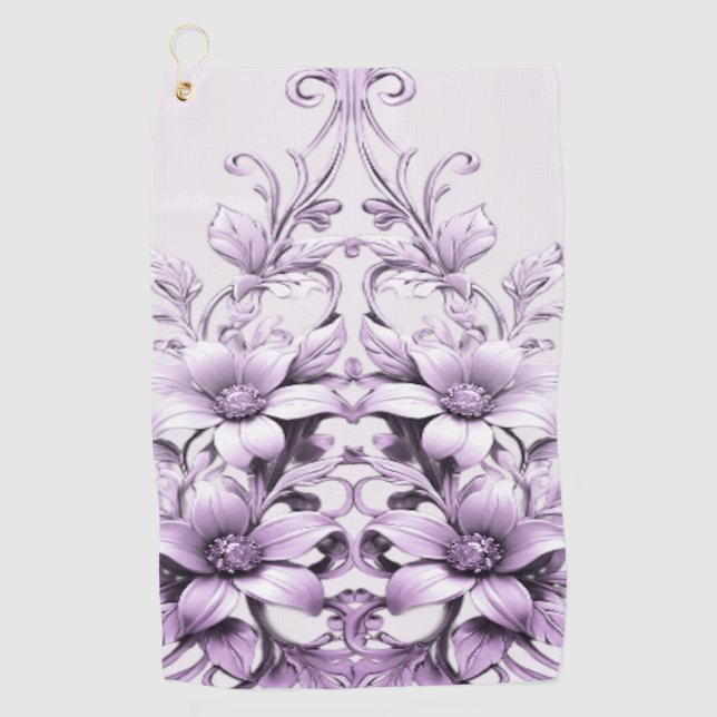 Stylish Purple Flowers Golf Towel Golfhandtuch (Vorderseite)