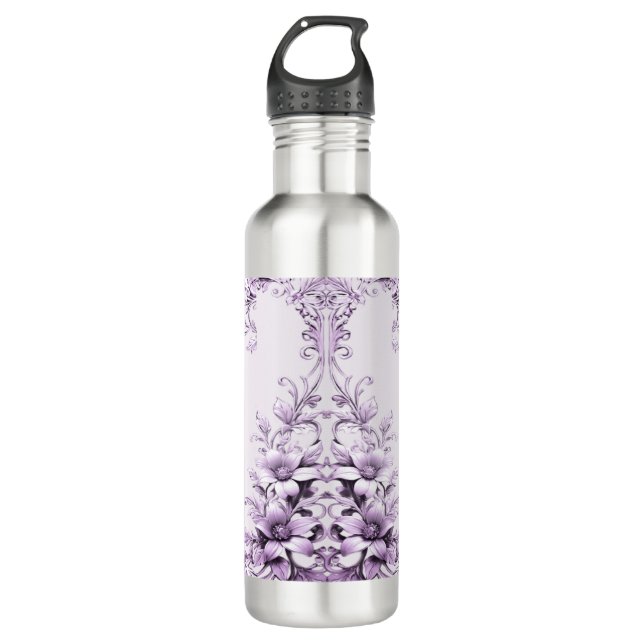 Stylish Purple Flowers Water Bottle Edelstahlflasche (Vorderseite)