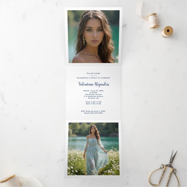 Stylish Quinceañera Tiara Pastel Tones & Glitter Dreifach Gefaltete Ankündigung (Innenseite)