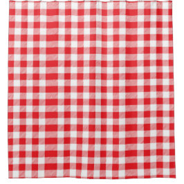 Stylish Red and White Checkered Shower Curtain Duschvorhang