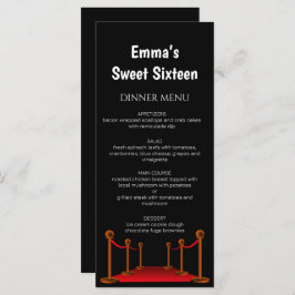 Stylish Red Carpet Hollywood Sweet 16 Birthday Menükarte