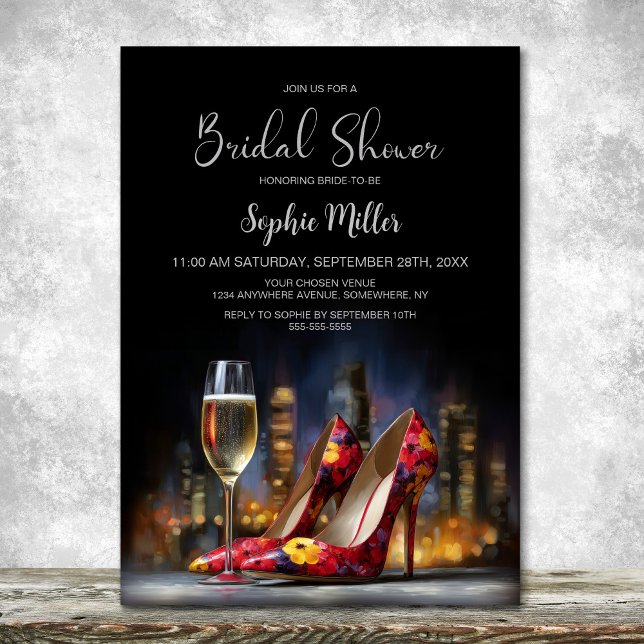 Stylish Red Floral Stiletto Shoes Bridal Shower Einladung (Von Creator hochgeladen)