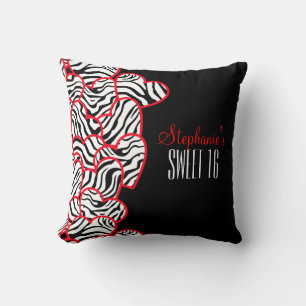 Stylish Red Sweet 16 Zebra Herzdesign Name Kissen