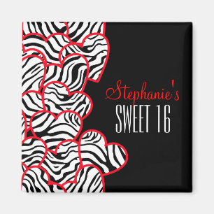 Stylish Red Sweet 16 Zebra Herzdesign Name Magnet