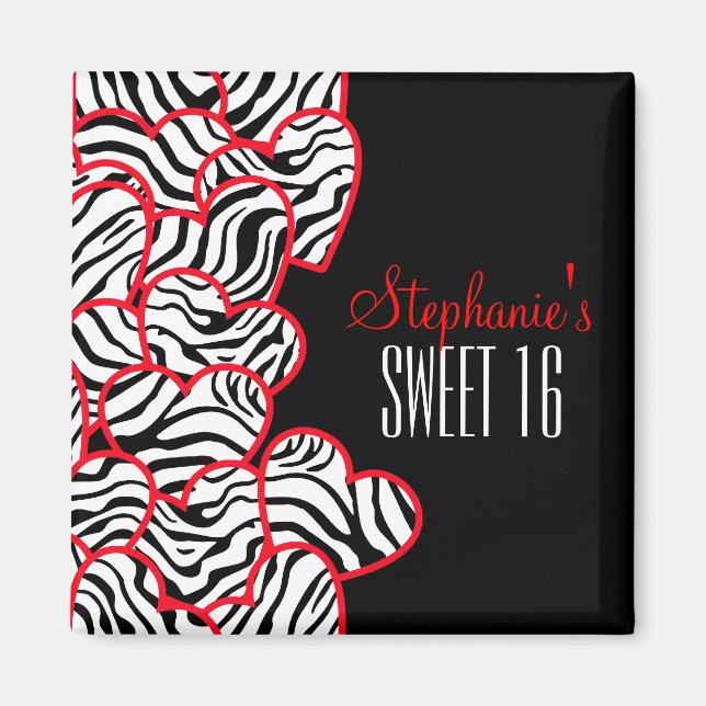 Stylish Red Sweet 16 Zebra Herzdesign Name Magnet (Vorne)