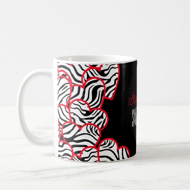 Stylish Red Sweet 16 Zebra Herzdesign Name Tasse (Links)
