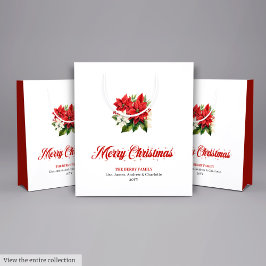 Stylish Red White Poinsettia Custom Name Gift Bag Mittlere Geschenktüte