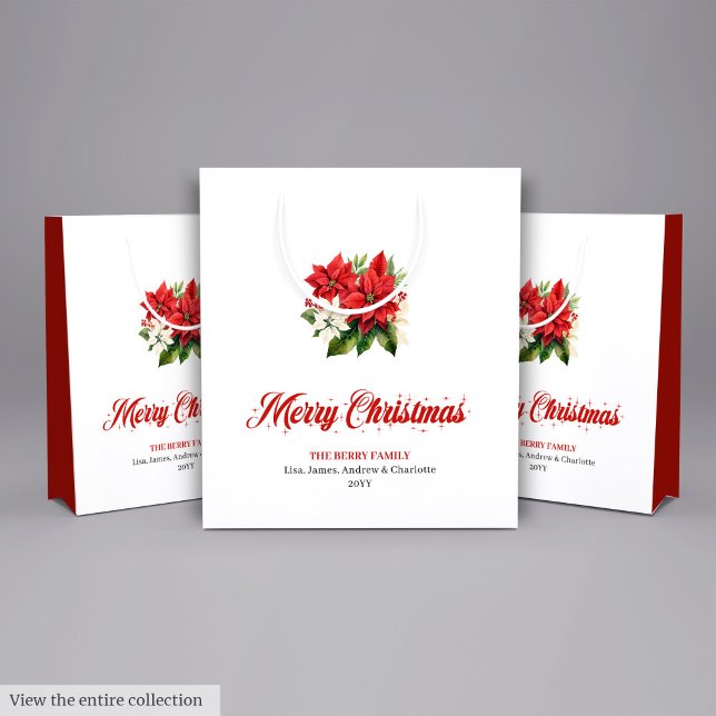 Stylish Red White Poinsettia Custom Name Gift Bag Mittlere Geschenktüte (Stylish Red White Poinsettia Custom Name Gift Bag

)