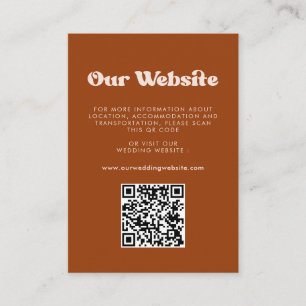 Stylish Retro Burnt Orange QR Code Hochzeitswebsit Begleitkarte