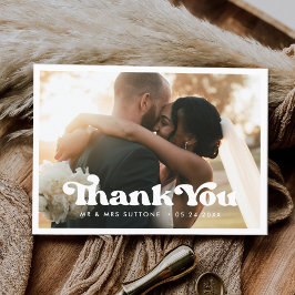 Stylish retro wedding Thank you photo Postkarte
