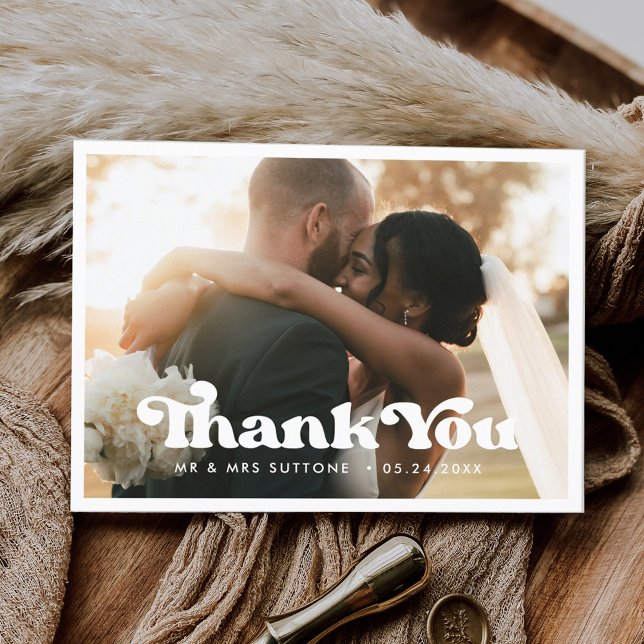 Stylish retro wedding Thank you photo Postkarte (Von Creator hochgeladen)