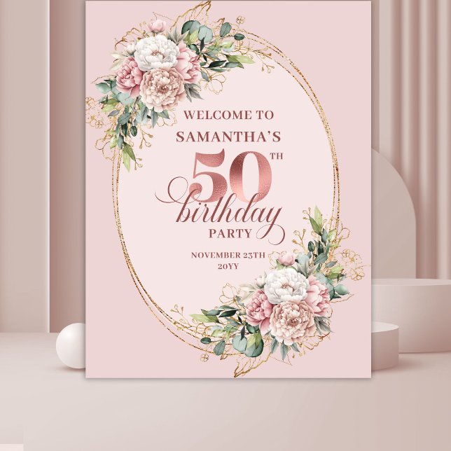 Stylish Rose Gold Dusty Pink 50th Birthday Party  Wandteppich (Stylish Rose Gold Dusty Pink 50th Birthday Party Banner Decor

)