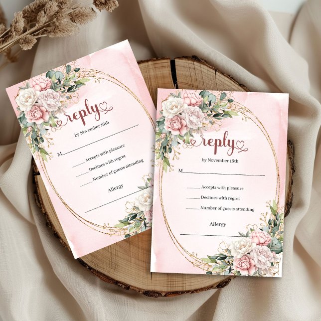 Stylish Rose Gold Pastel Pink Wedding RSVP Card (Stylish Rose Gold Pastel Pink Wedding RSVP Card

)