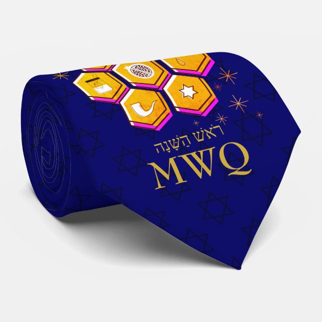 Stylish Rosh Hashanah SHANA TOVA Monogram Krawatte (Gerollt)