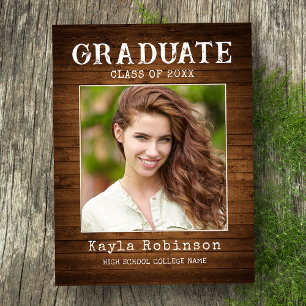 Stylish Rustic Country Wood Plank Photo Graduation Postkarte
