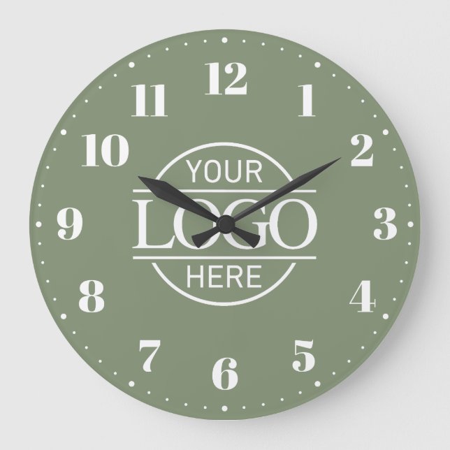 Stylish Sage Green Branded Company Business Logo Große Wanduhr (Vorderseite)